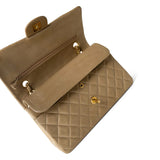 CHANEL Handbag Beige Vintage Dark Beige Lambskin Quilted Classic Flap Medium Gold Hardware - Redeluxe