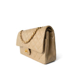 CHANEL Handbag Beige Vintage Dark Beige Lambskin Quilted Classic Flap Medium Gold Hardware - Redeluxe