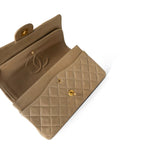 CHANEL Handbag Beige Vintage Dark Beige Lambskin Quilted Classic Flap Medium Gold Hardware - Redeluxe