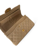 CHANEL Handbag Beige Vintage Dark Beige Lambskin Quilted Classic Flap Medium Gold Hardware - Redeluxe
