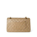 CHANEL Handbag Beige Vintage Dark Beige Lambskin Quilted Classic Flap Medium Gold Hardware - Redeluxe