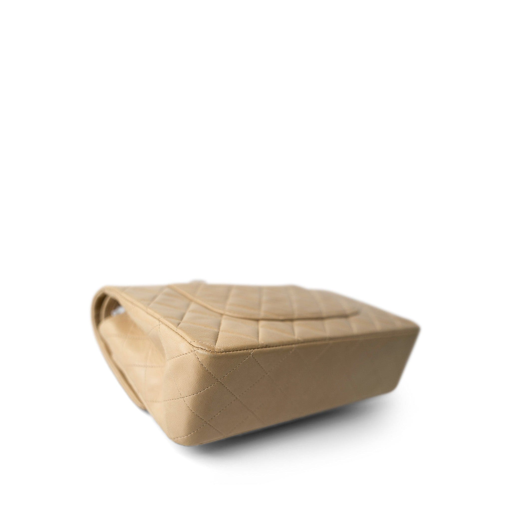 CHANEL Handbag Beige Vintage Dark Beige Lambskin Quilted Classic Flap Medium Gold Hardware - Redeluxe