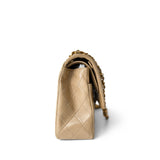 CHANEL Handbag Beige Vintage Dark Beige Lambskin Quilted Classic Flap Medium Gold Hardware - Redeluxe