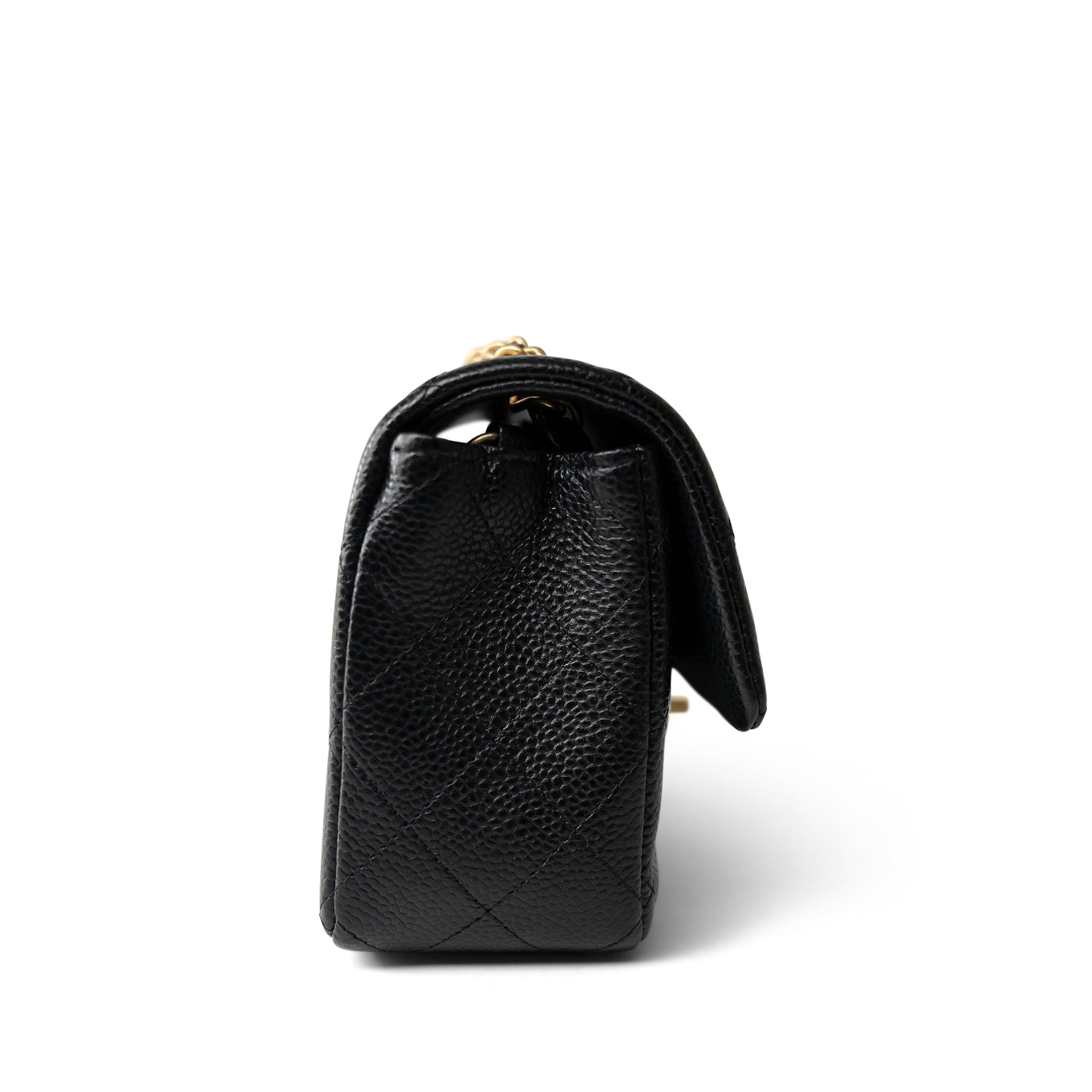 CHANEL Handbag Black 15B Black Caviar Quilted Mini Rectangular Flap Aged Gold Hardware - Redeluxe