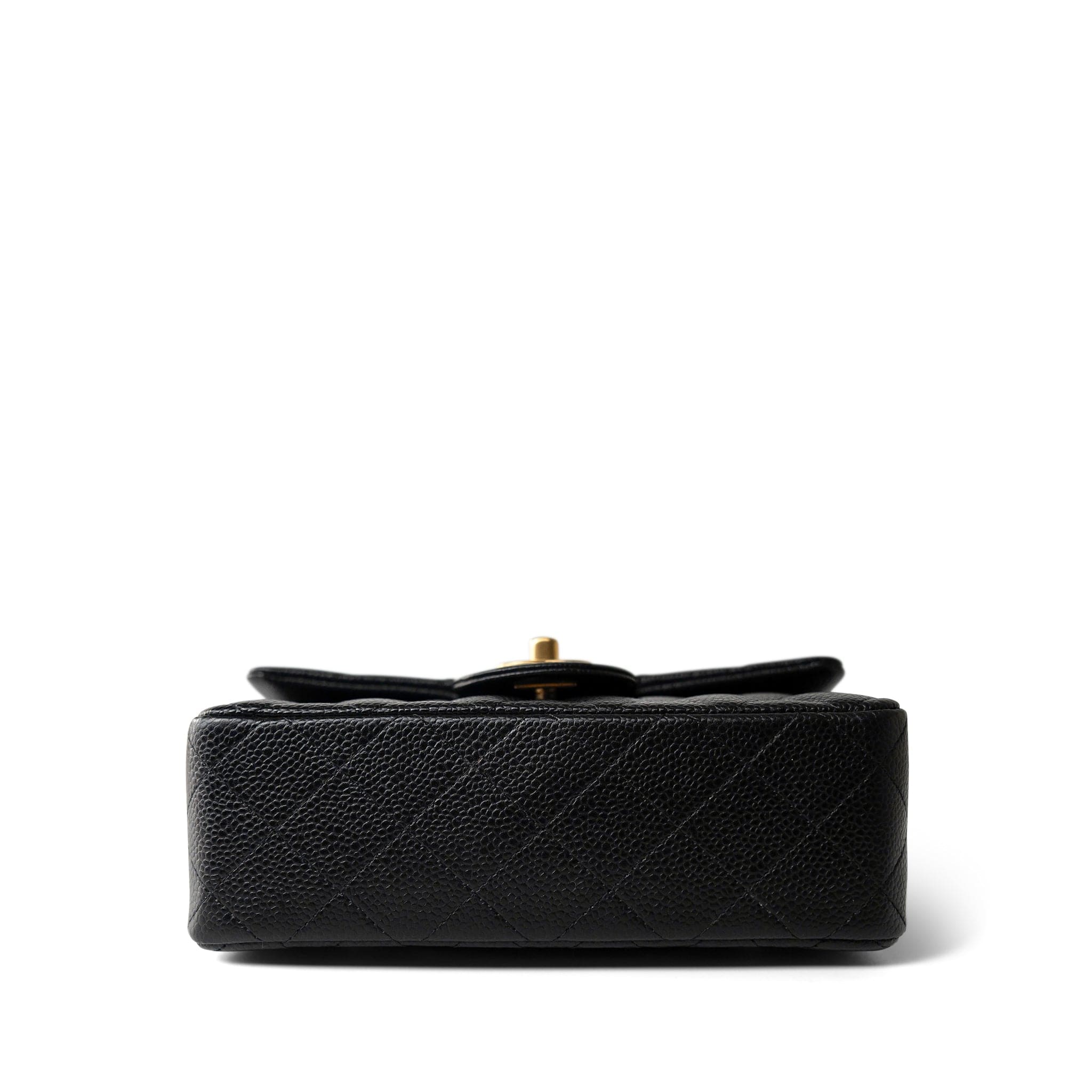 CHANEL Handbag Black 15B Black Caviar Quilted Mini Rectangular Flap Aged Gold Hardware - Redeluxe