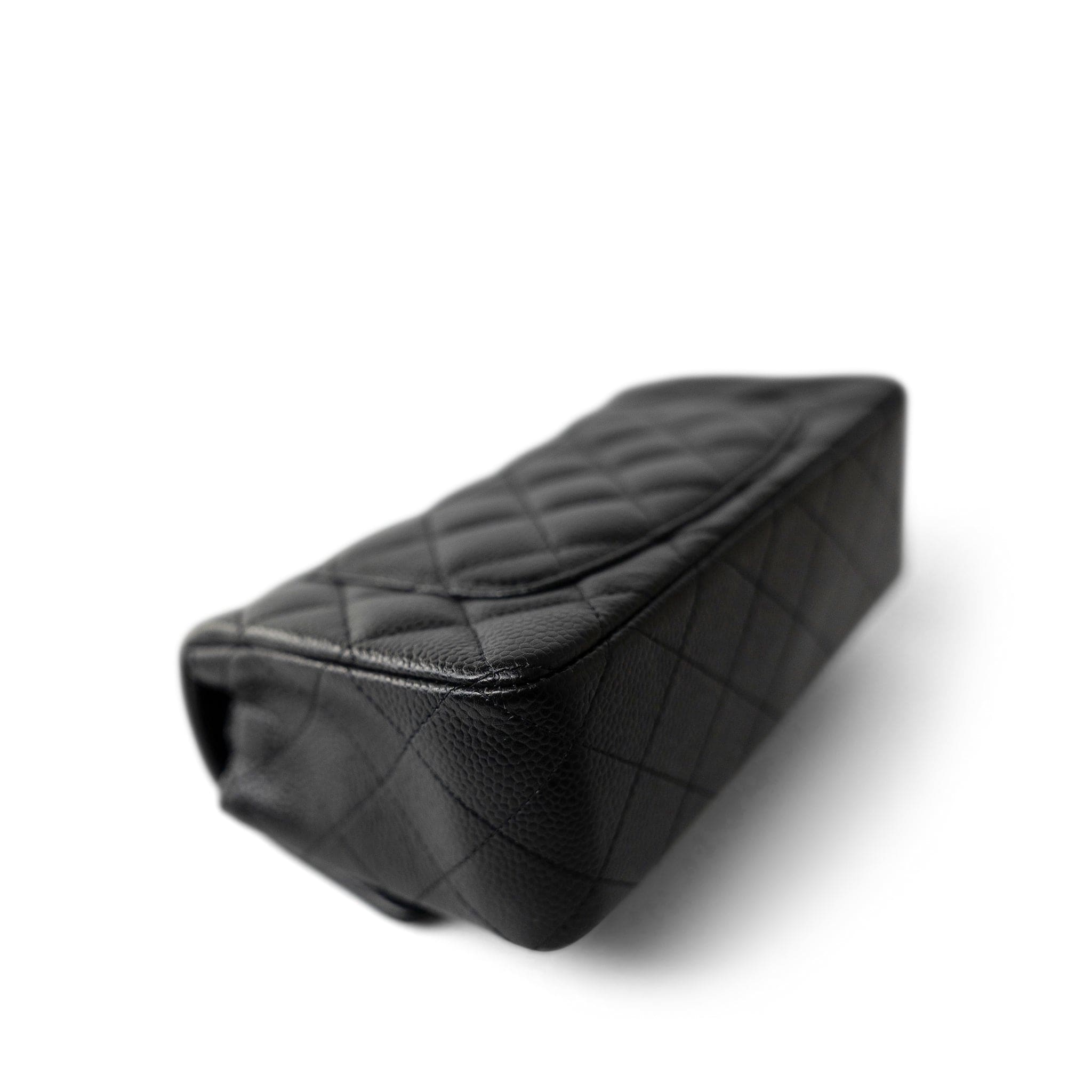 CHANEL Handbag Black 15B Black Caviar Quilted Mini Rectangular Flap Aged Gold Hardware - Redeluxe