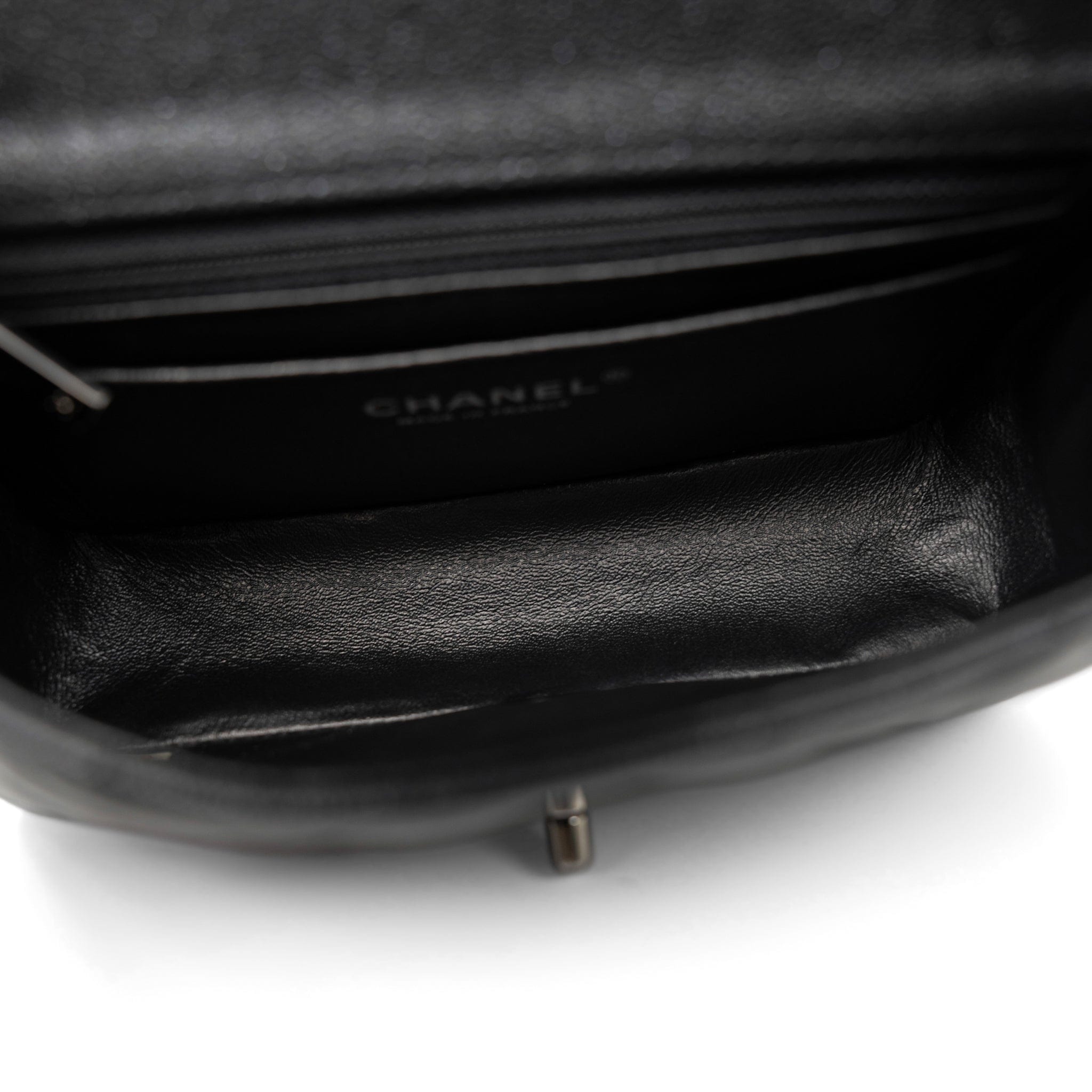 CHANEL Handbag Black 18C Black Glittery Caviar Quilted Mini Rectangular Flap - Redeluxe