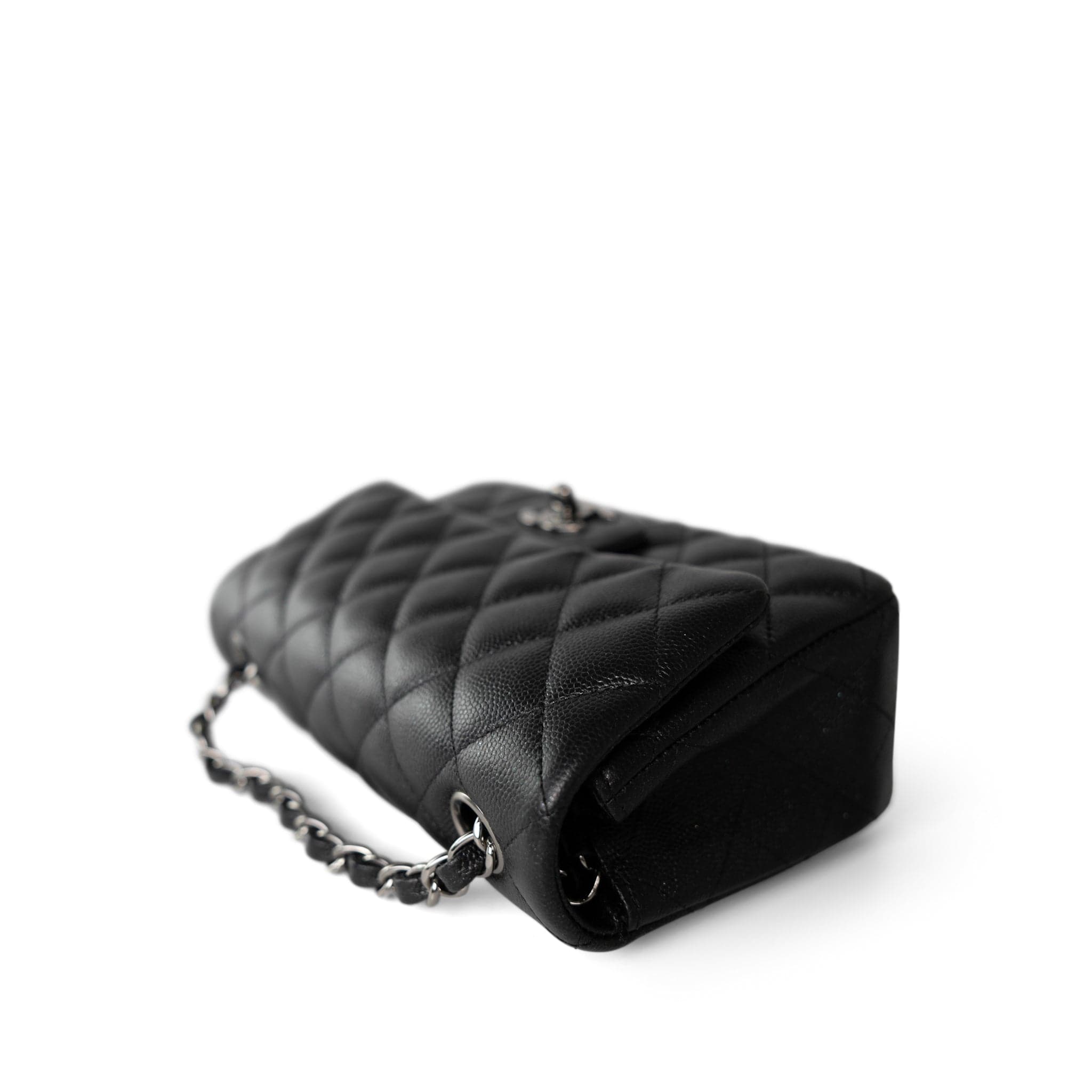 CHANEL Handbag Black 18C Black Glittery Caviar Quilted Mini Rectangular Flap - Redeluxe