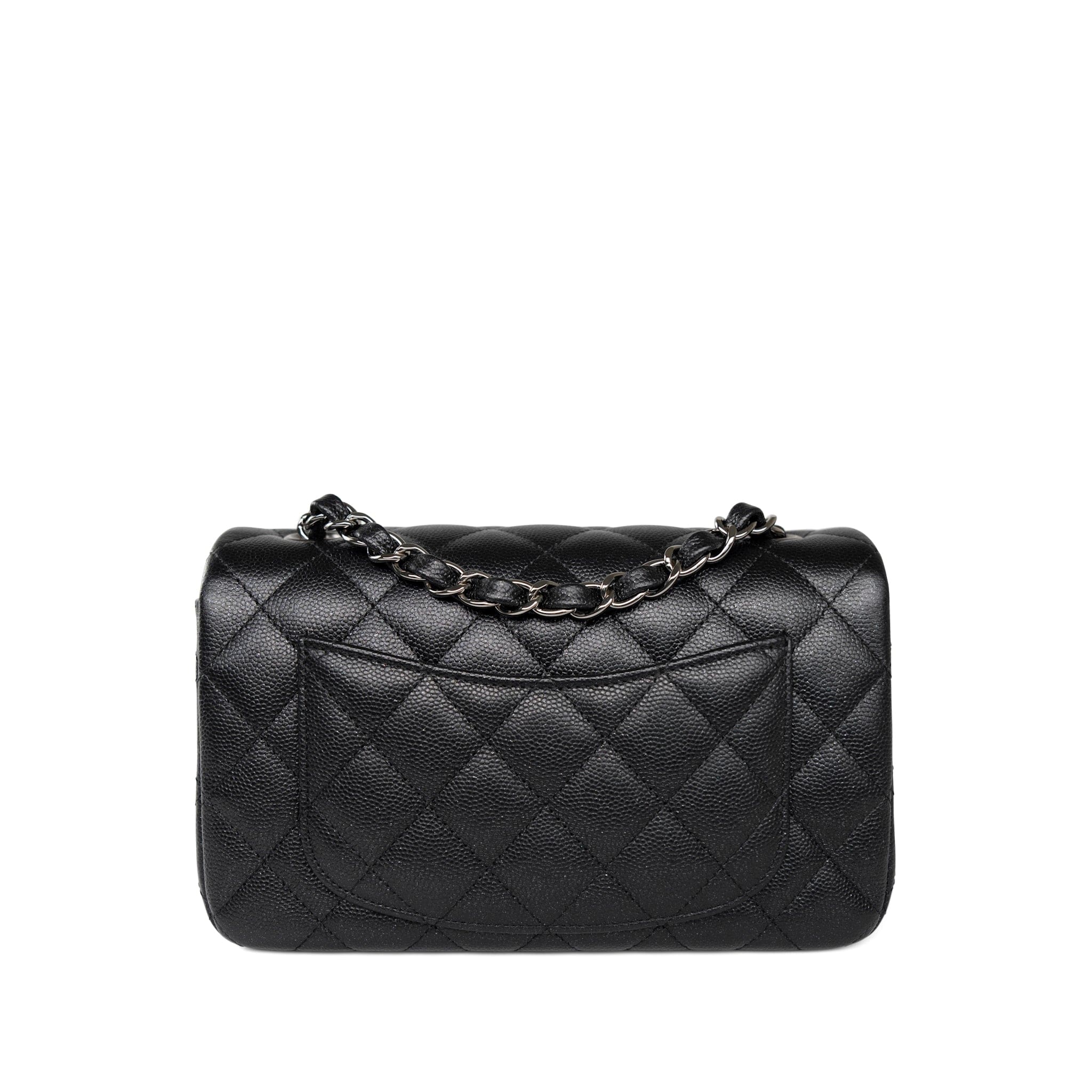 CHANEL Handbag Black 18C Black Glittery Caviar Quilted Mini Rectangular Flap - Redeluxe