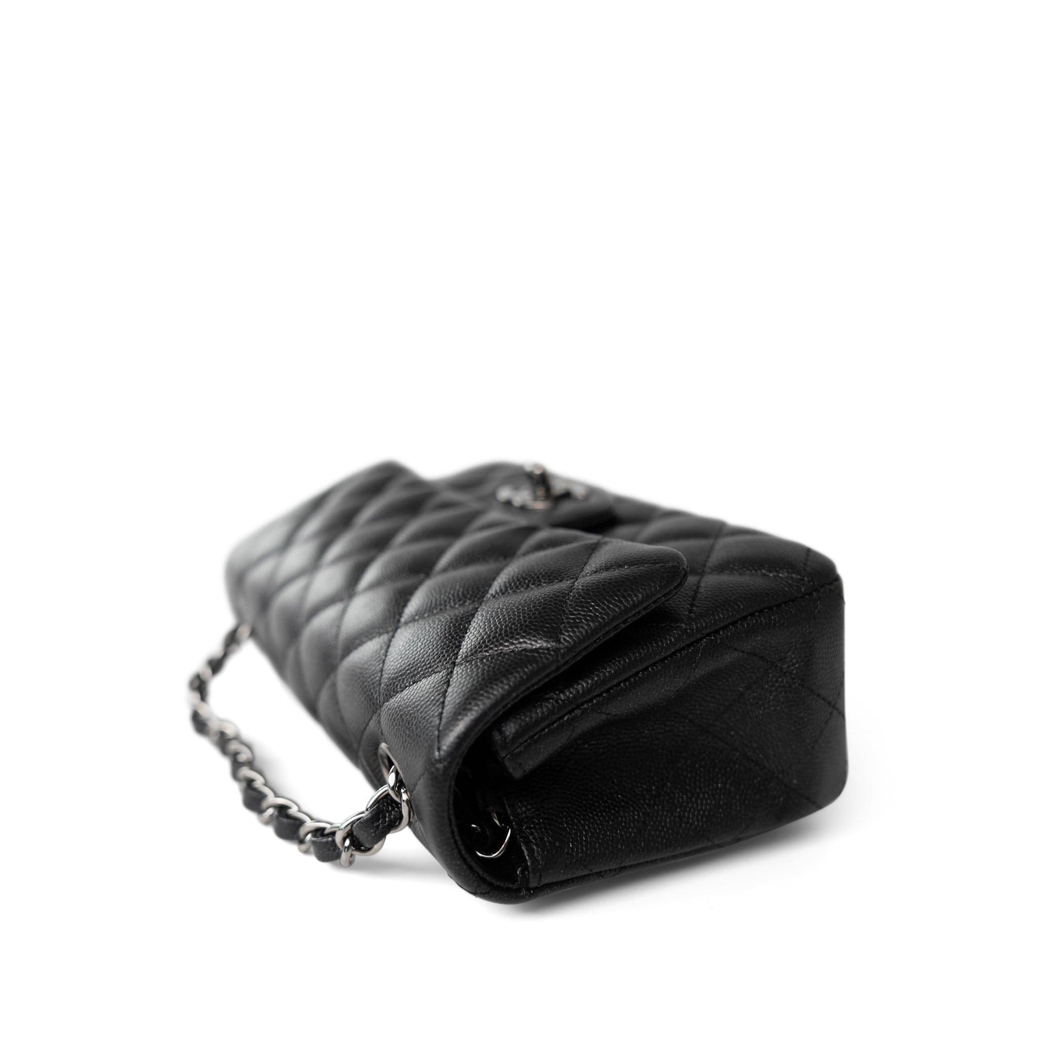 CHANEL Handbag Black 18C Black Glittery Caviar Quilted Mini Rectangular Flap - Redeluxe
