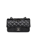 CHANEL Handbag Black 18C Black Glittery Caviar Quilted Mini Rectangular Flap - Redeluxe