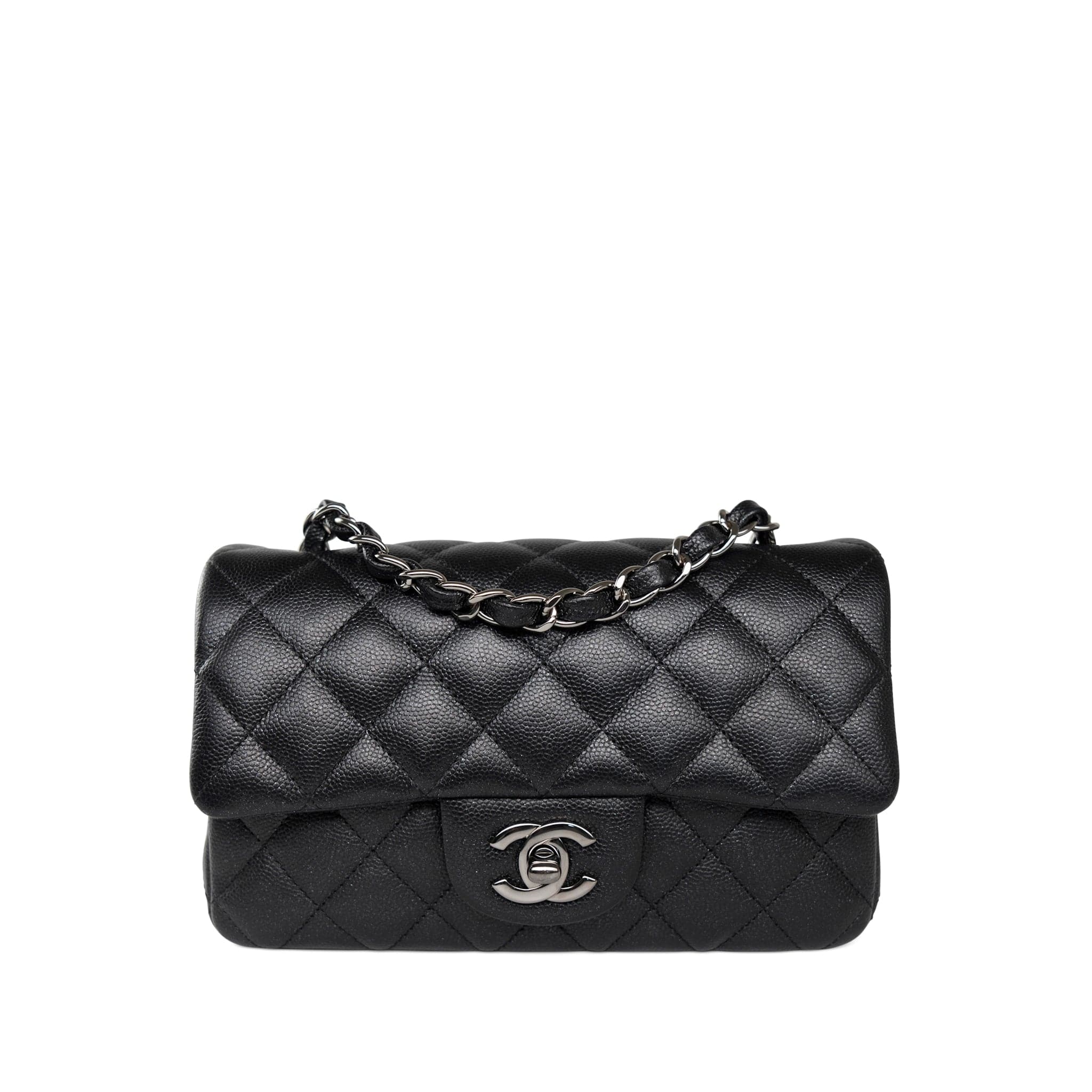 CHANEL Handbag Black 18C Black Glittery Caviar Quilted Mini Rectangular Flap - Redeluxe