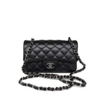 CHANEL Handbag Black 18C Black Glittery Caviar Quilted Mini Rectangular Flap - Redeluxe