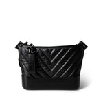 CHANEL Handbag Black 19B So Black Aged Calfskin Chevron Small Hobo Gabrielle Bag - Redeluxe