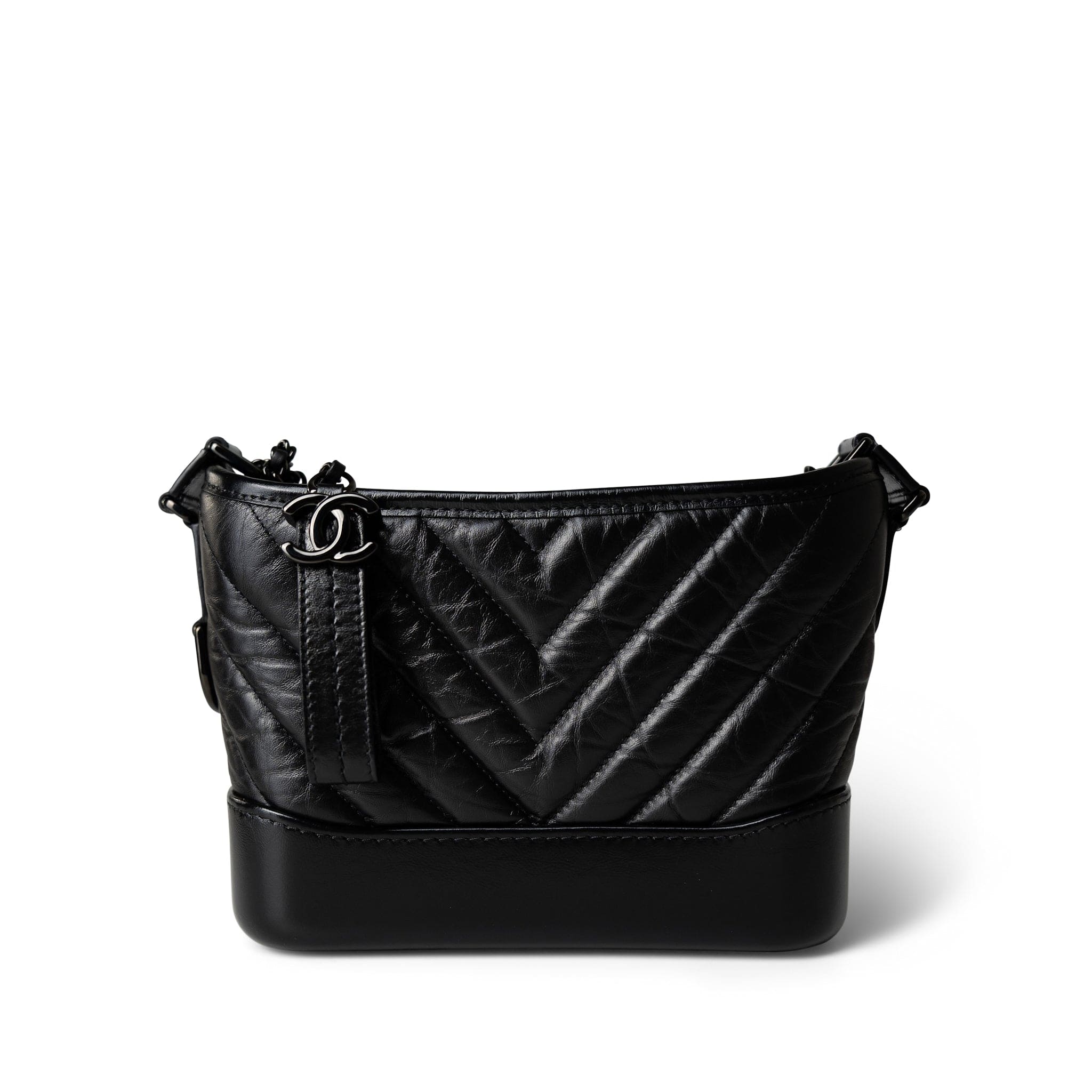 CHANEL Handbag Black 19B So Black Aged Calfskin Chevron Small Hobo Gabrielle Bag - Redeluxe