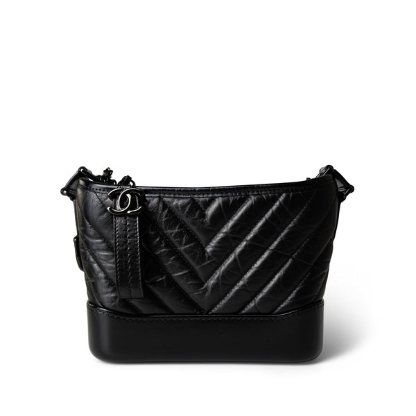 19B So Black Aged Calfskin Chevron Small Hobo Gabrielle Bag – REDELUXE