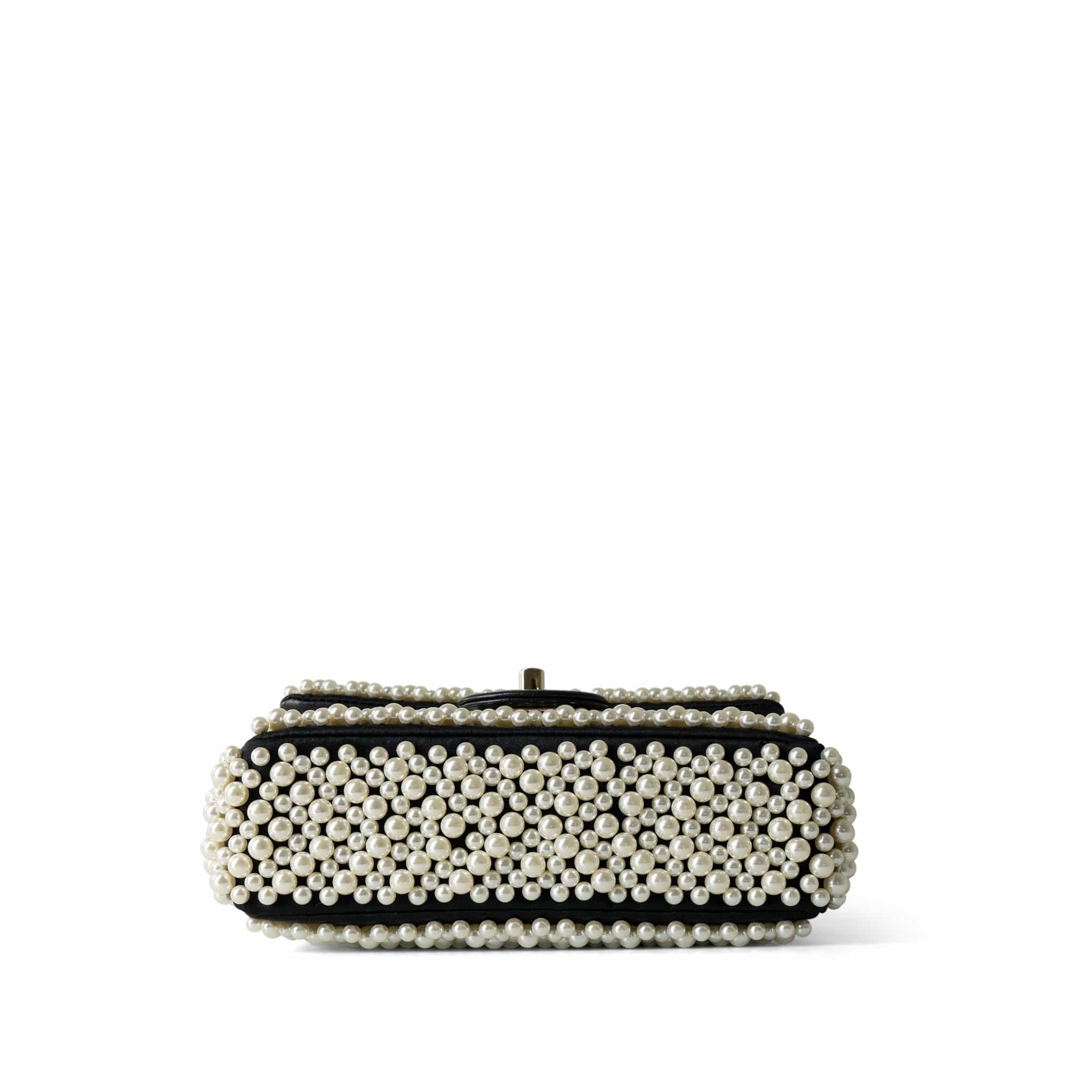 CHANEL Handbag Black 19S Pearl On Flap Mini Rectangular Bag Light Gold Hardware - Redeluxe