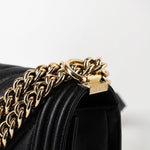 CHANEL Handbag Black 19S Shiny Black Caviar Chevron Boy Bag Medium Champagne Gold Hardware - Redeluxe
