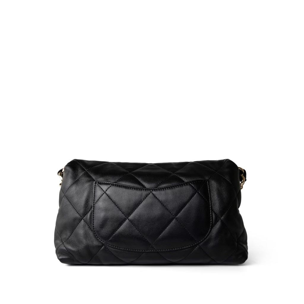 21C Black Lambskin Quilted Chanel Chain Single Flap Shoulder Bag