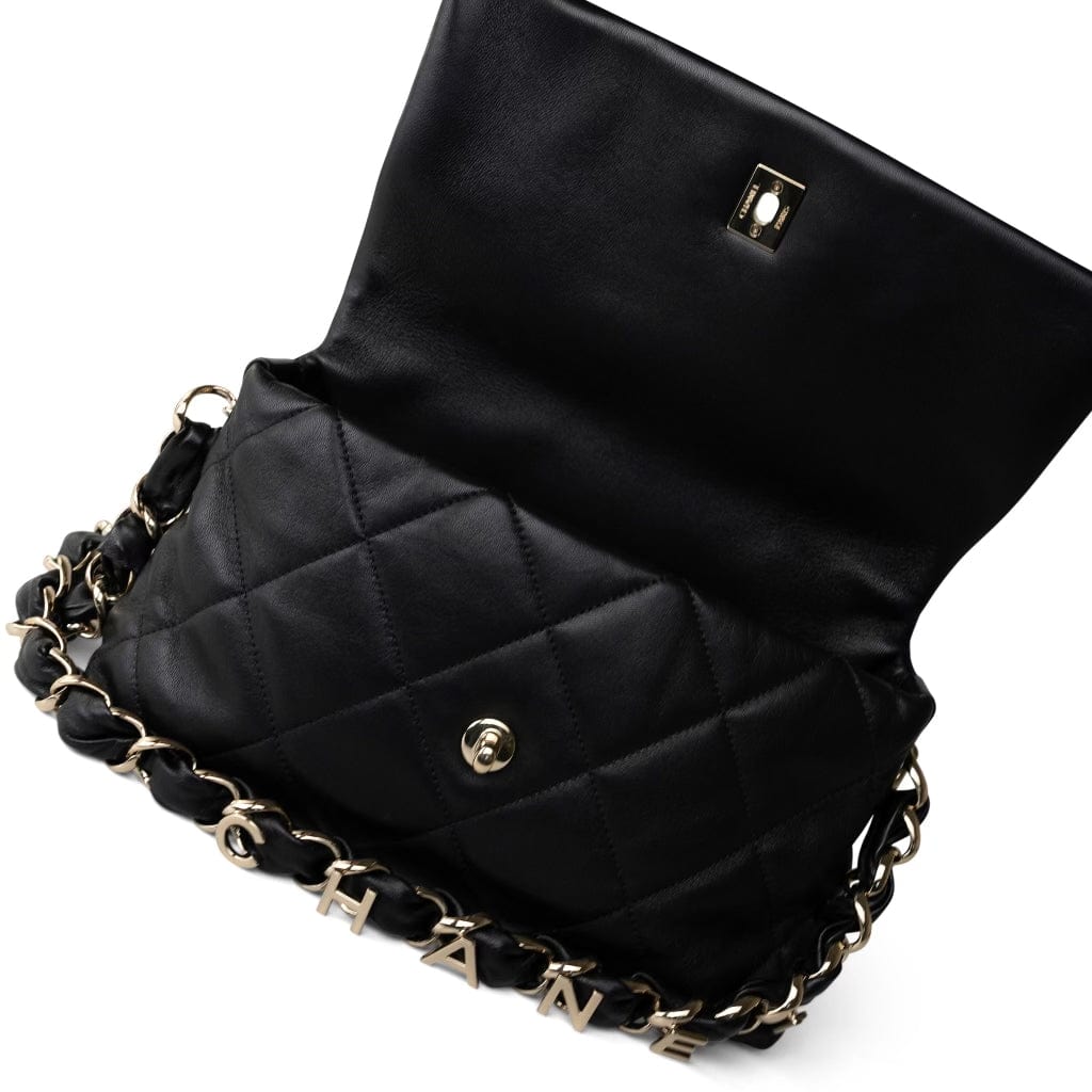 21C Black Lambskin Quilted Chanel Chain Single Flap Shoulder Bag