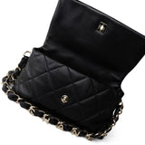 CHANEL Handbag Black 21C Black Lambskin Quilted Chanel Chain Single Flap Shoulder Bag Light Gold Hardware - Redeluxe