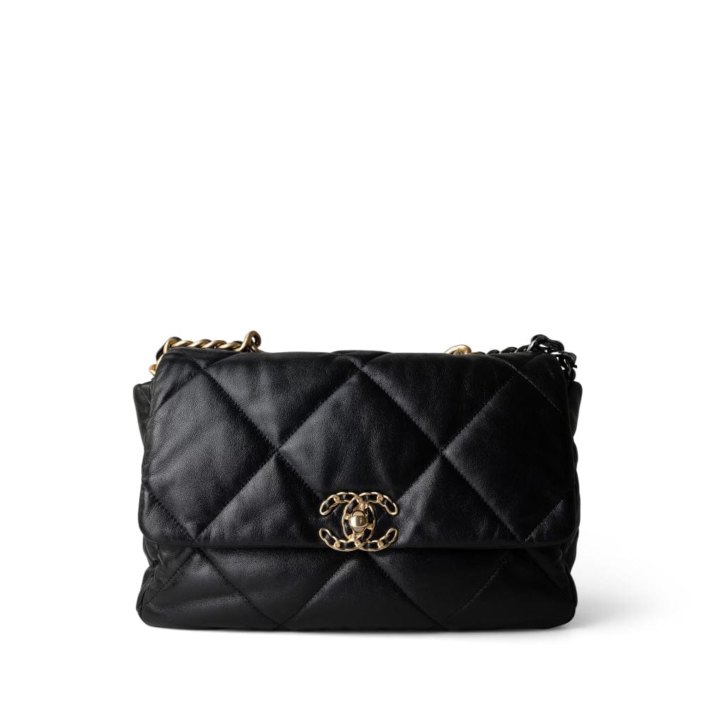CHANEL Handbag Black 22P Black Lambskin Quilted Large 19 Flap Mixed Hardware - Redeluxe