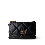 CHANEL Handbag Black 22P Black Lambskin Quilted Large 19 Flap Mixed Hardware - Redeluxe