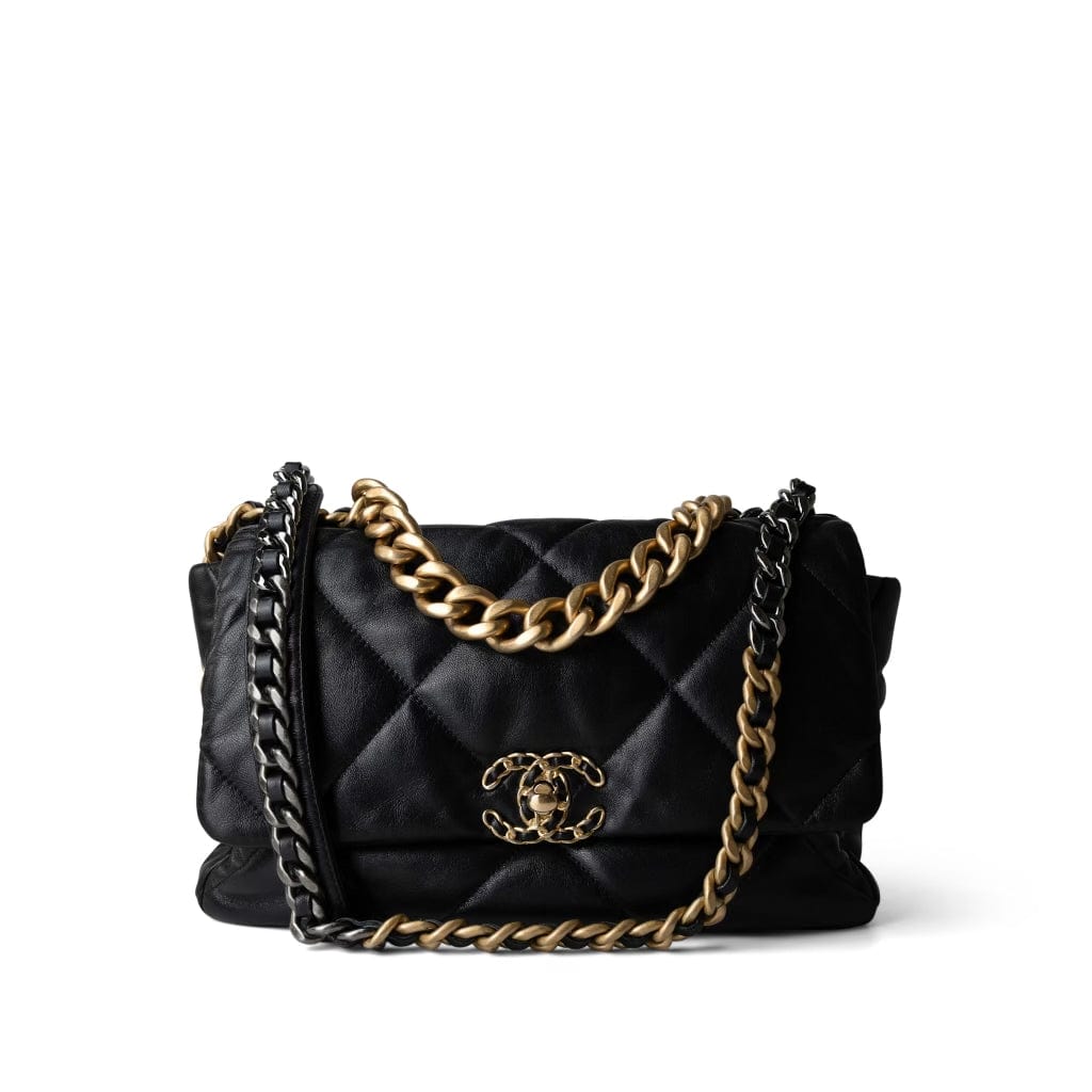 CHANEL Handbag Black 22P Black Lambskin Quilted Large 19 Flap Mixed Hardware - Redeluxe