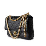 CHANEL Handbag Black 22P Enamel Quilted Pending CC Small Square Flap Black Lambskin - Redeluxe