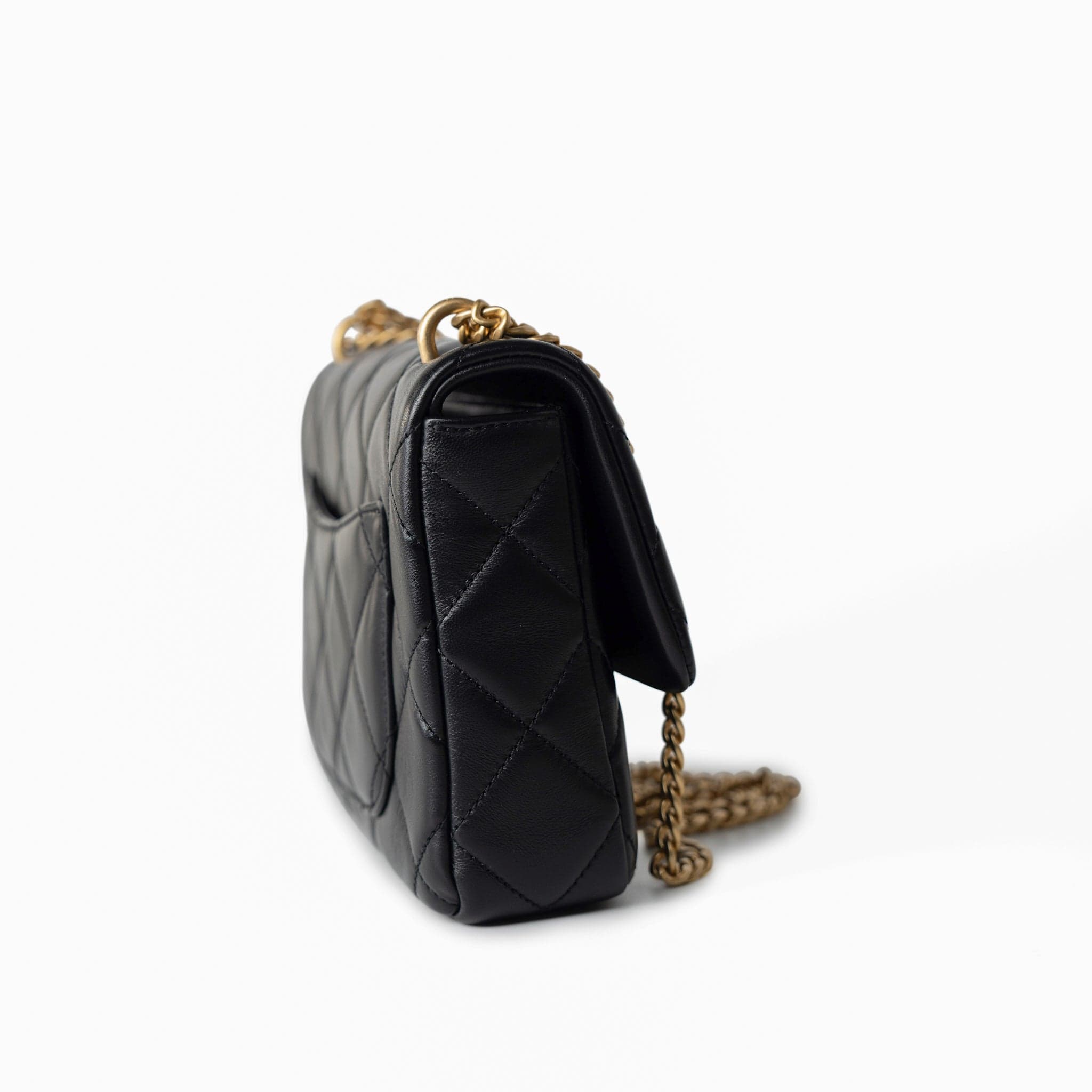 CHANEL Handbag Black 22P Enamel Quilted Pending CC Small Square Flap Black Lambskin - Redeluxe