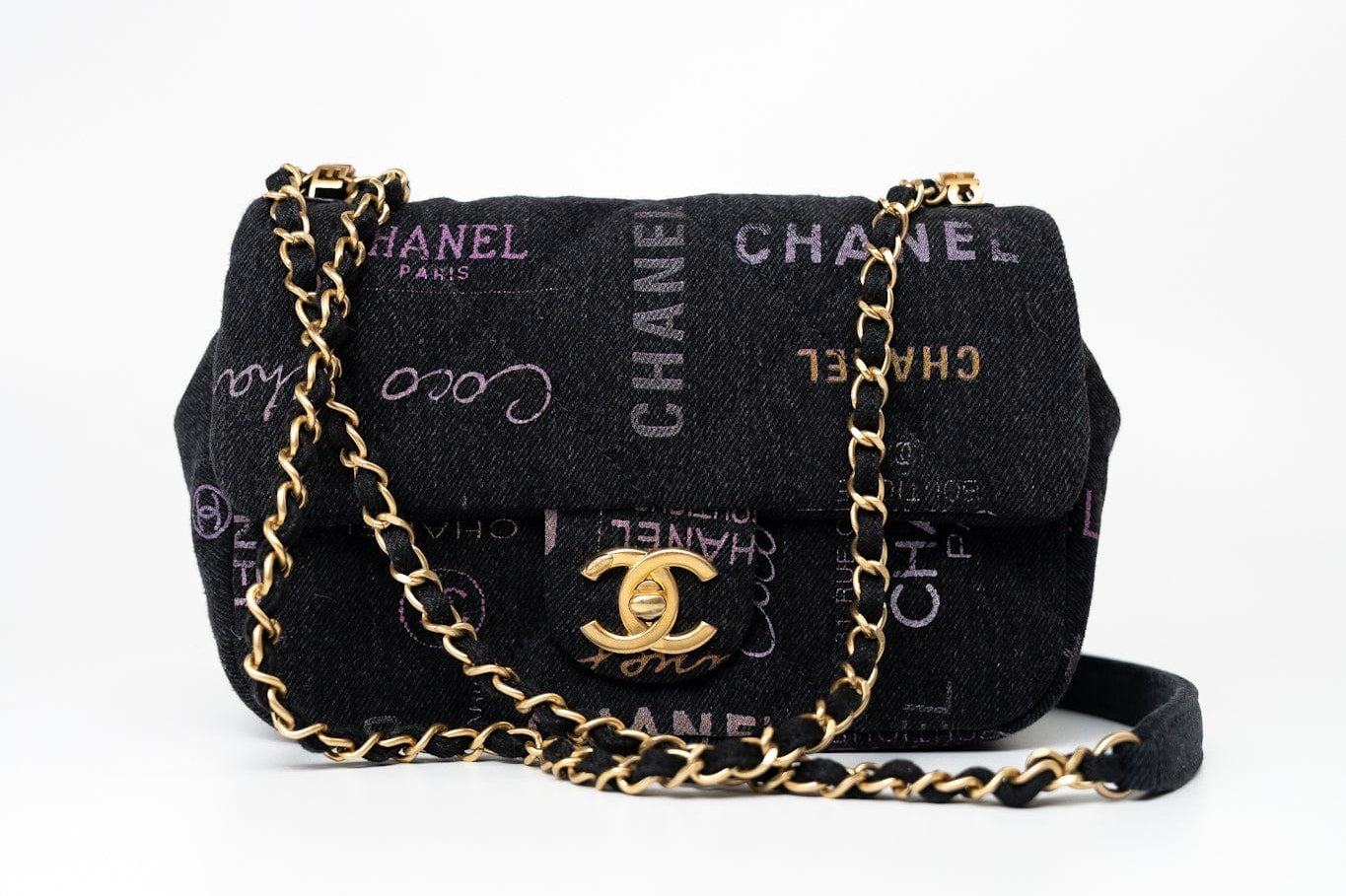 CHANEL Handbag Black 22P Small Black Denim Quilted Single Flap AGHW - Redeluxe