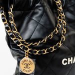 CHANEL Handbag Black 22S Black Calfskin Quilted 22 Drawstring Bag Small Antique Gold Hardware - Redeluxe