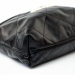 CHANEL Handbag Black 22S Black Calfskin Quilted 22 Drawstring Bag Small Antique Gold Hardware - Redeluxe