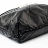 CHANEL Handbag Black 22S Black Calfskin Quilted 22 Drawstring Bag Small Antique Gold Hardware - Redeluxe