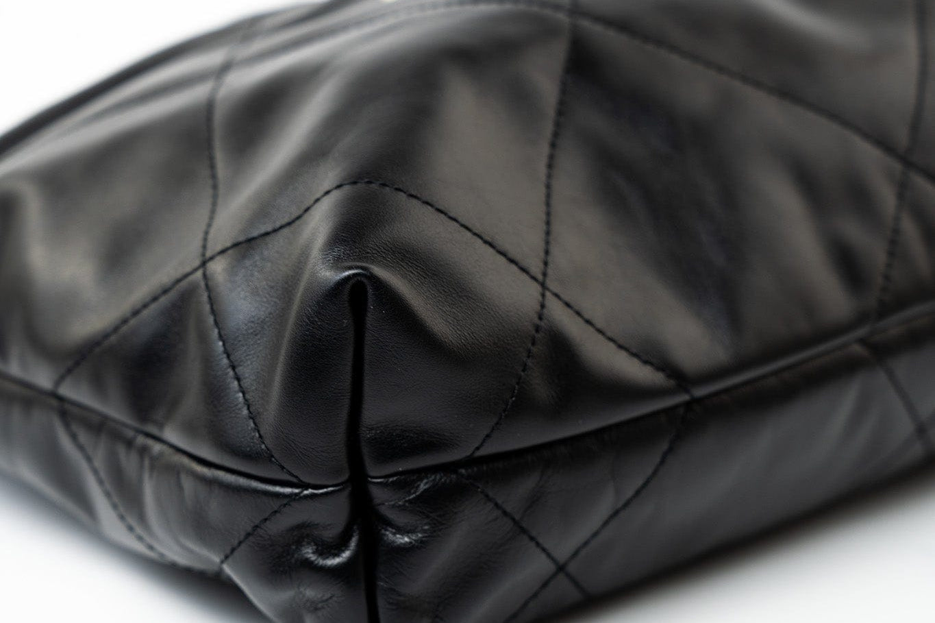CHANEL Handbag Black 22S Black Calfskin Quilted 22 Drawstring Bag Small Antique Gold Hardware - Redeluxe