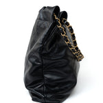 CHANEL Handbag Black 22S Black Calfskin Quilted 22 Drawstring Bag Small Antique Gold Hardware - Redeluxe