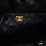 CHANEL Handbag Black 22S Black Calfskin Quilted 22 Drawstring Bag Small Antique Gold Hardware - Redeluxe