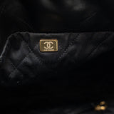 CHANEL Handbag Black 22S Black Calfskin Quilted 22 Drawstring Bag Small Antique Gold Hardware - Redeluxe