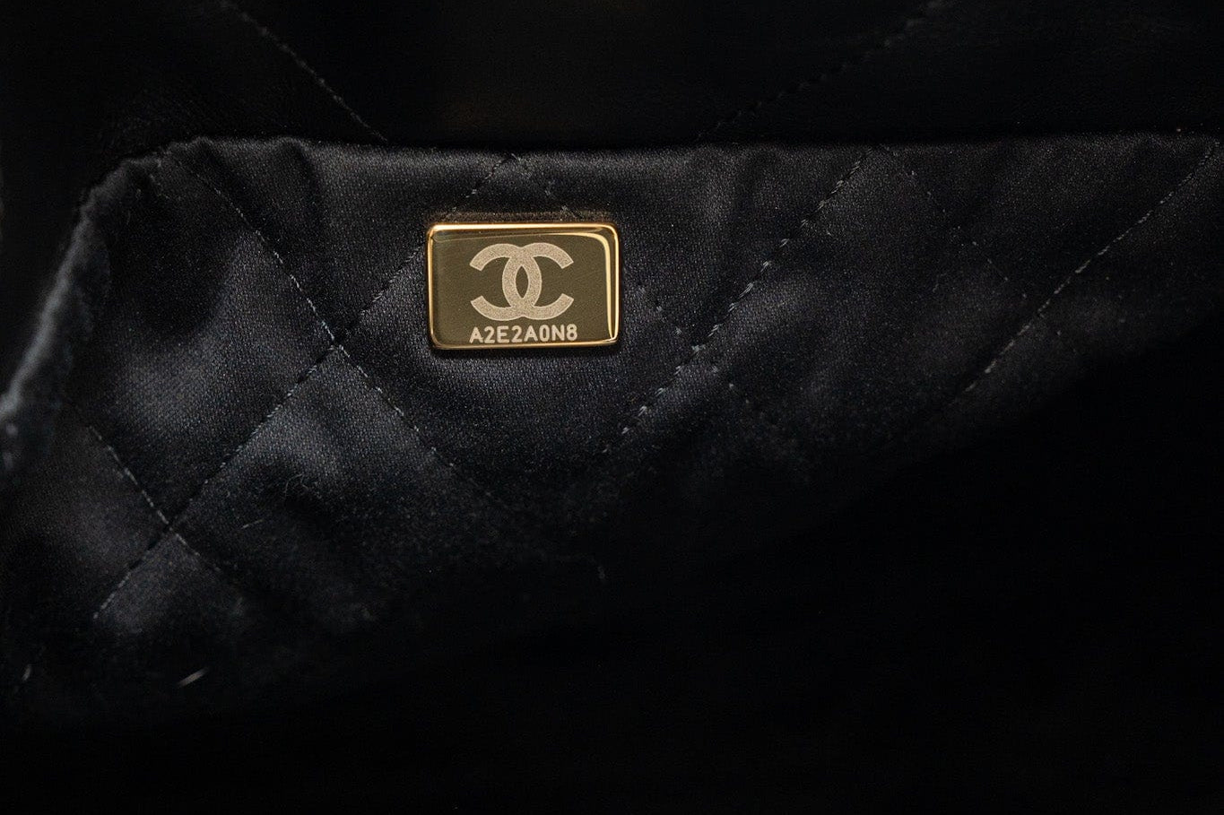 CHANEL Handbag Black 22S Black Calfskin Quilted 22 Drawstring Bag Small Antique Gold Hardware - Redeluxe