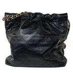 CHANEL Handbag Black 22S Black Calfskin Quilted 22 Drawstring Bag Small Antique Gold Hardware - Redeluxe