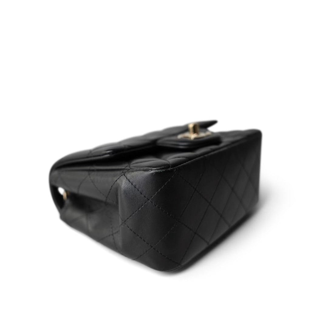 CHANEL Handbag Black 22S Black Lambskin Quilted Mini Square Flap Light Gold Hardware - Redeluxe