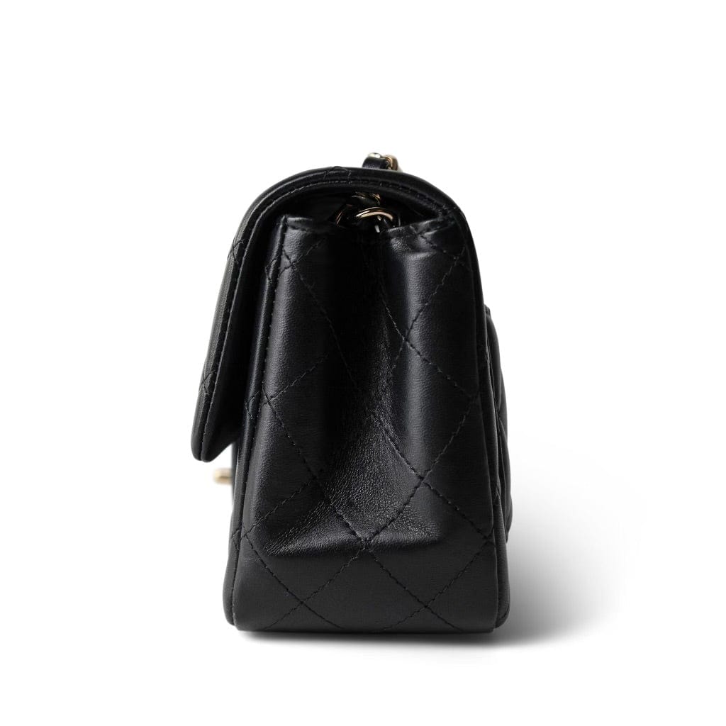 CHANEL Handbag Black 22S Black Lambskin Quilted Mini Square Flap Light Gold Hardware - Redeluxe