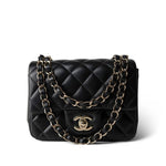CHANEL Handbag Black 22S Black Lambskin Quilted Mini Square Flap Light Gold Hardware - Redeluxe