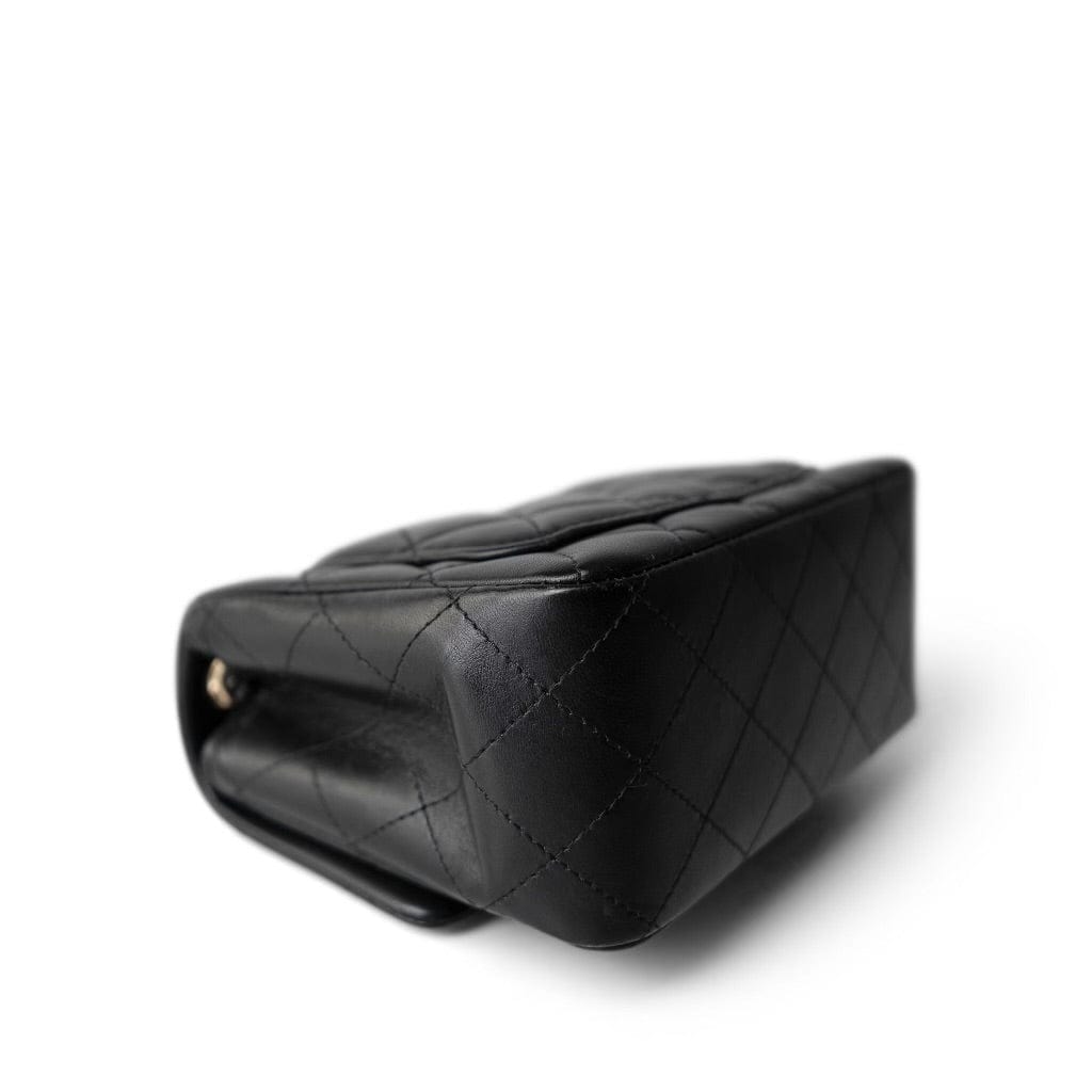 CHANEL Handbag Black 22S Black Lambskin Quilted Mini Square Flap Light Gold Hardware - Redeluxe