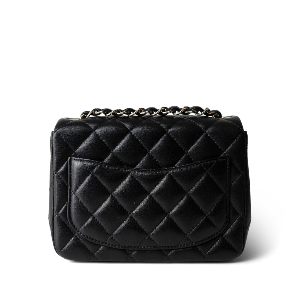 CHANEL Handbag Black 22S Black Lambskin Quilted Mini Square Flap Light Gold Hardware - Redeluxe