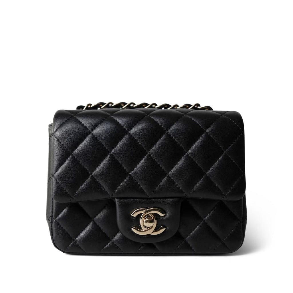CHANEL Handbag Black 22S Black Lambskin Quilted Mini Square Flap Light Gold Hardware - Redeluxe