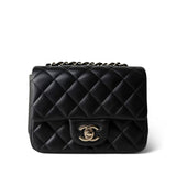 CHANEL Handbag Black 22S Black Lambskin Quilted Mini Square Flap Light Gold Hardware - Redeluxe