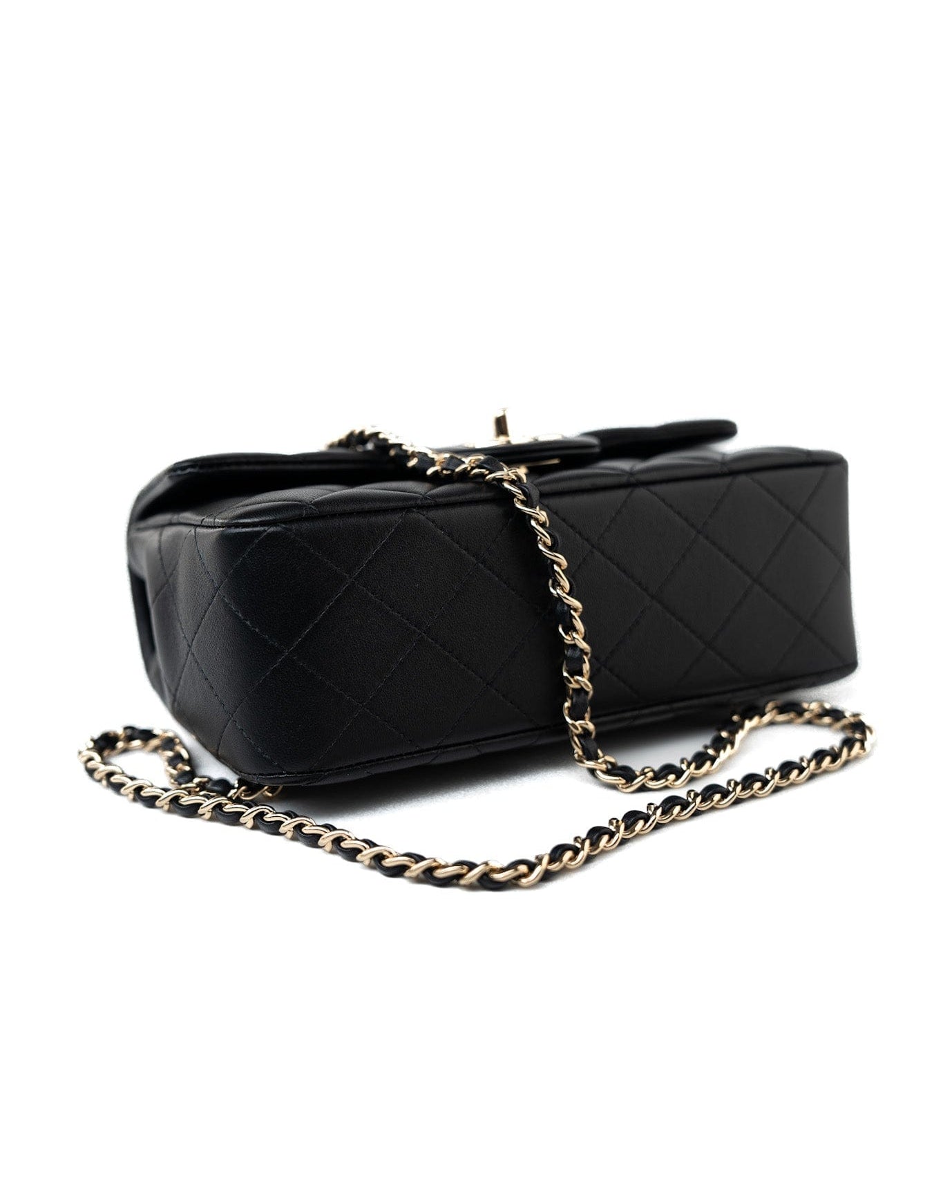 CHANEL Handbag Black 23A Black Lambskin Mini Top Handle Light Gold Hardware - Redeluxe