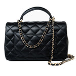 CHANEL Handbag Black 23A Black Lambskin Mini Top Handle Light Gold Hardware - Redeluxe