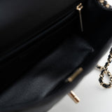 CHANEL Handbag Black 23A Black Lambskin Mini Top Handle Light Gold Hardware - Redeluxe